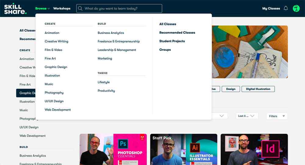 Skillshare browse categories
