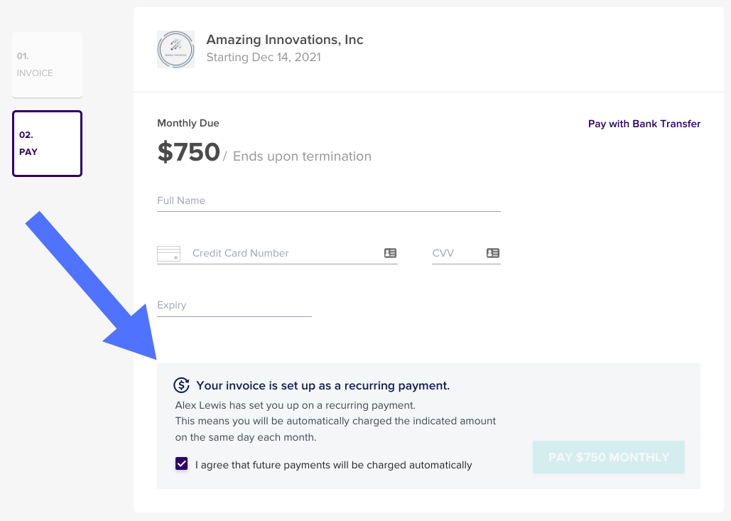 honeybook recurring payments